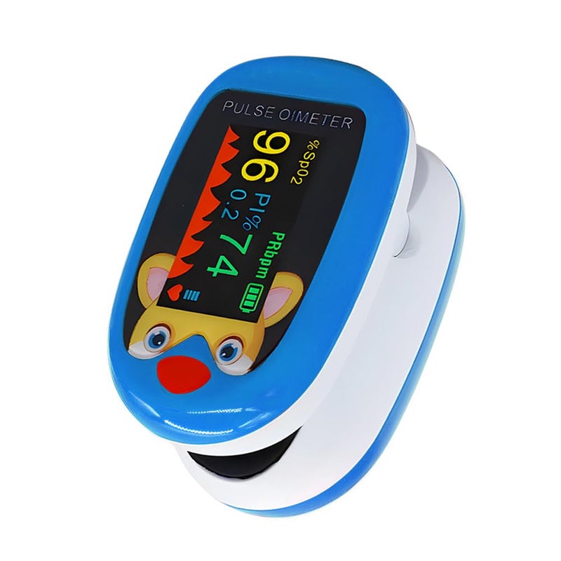 Children Fingertip Pulse Oximeter, Blood Oxygen Saturation Monitor for Child Kids, Portable Rechargeable Oxygen Monitor, 4 Direction Rotation Display (Blue)